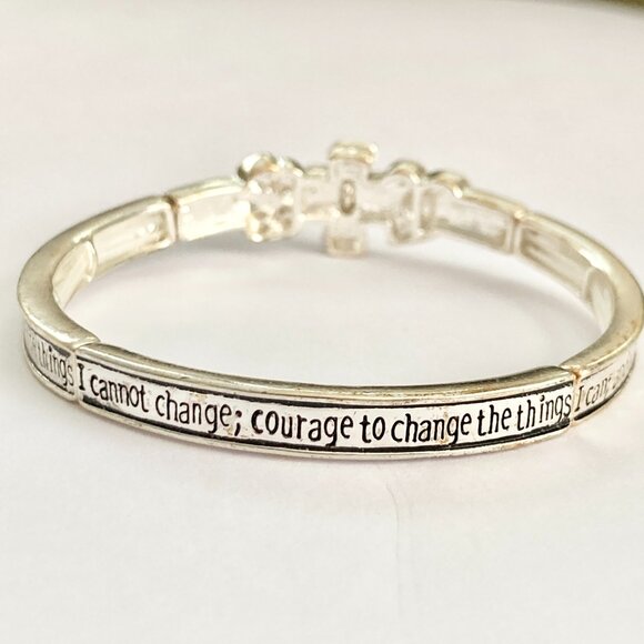 Vintage Serenity Prayer Cross Bracelet Stretch Silver Plated Crystal AA NA 7.25" - Picture 7 of 10